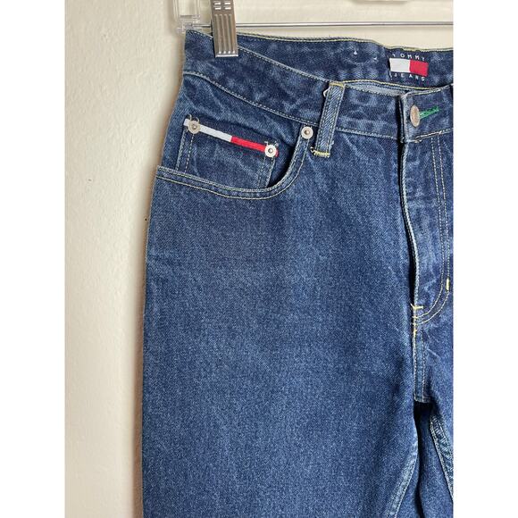 VTG Tommy Hilfinger Women's 70's Chic Logo Sides High Rise Boot Cut Blue Jeans 5 - Picture 6 of 16